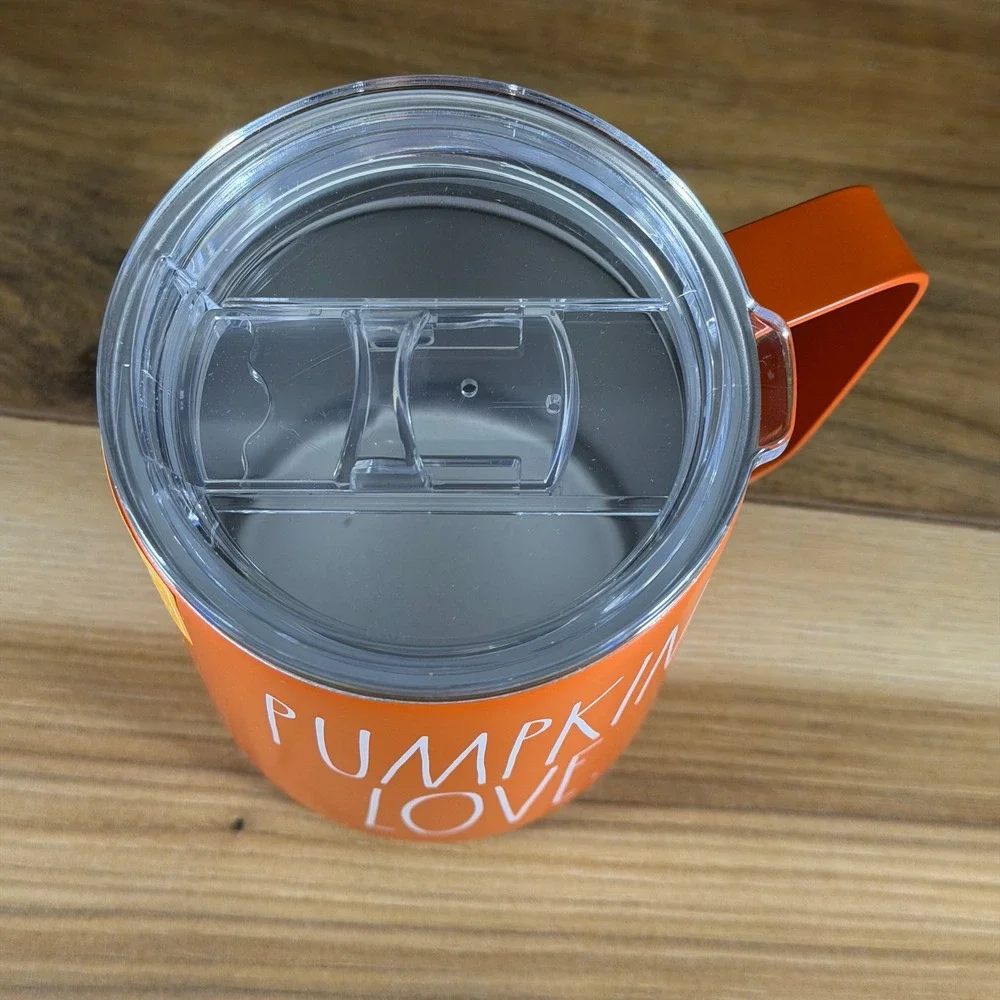 Rae Dunn Pumpkin Love Orange Insulated Stainless Steel Mug 12oz with Lid MUH24 - Picture 4 of 5